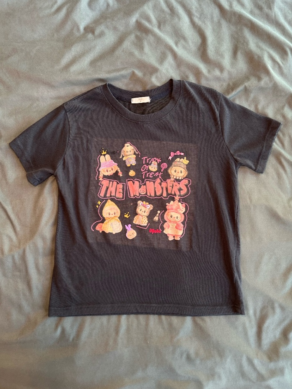 Labubu Korean Black Linen Blend Graphic Tee